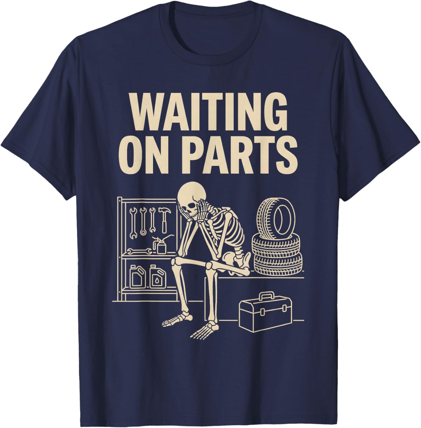 Vintage Waiting on Parts Car Garage Mechanic Wrench Humor T-Shirt - T-Shirt | Navy