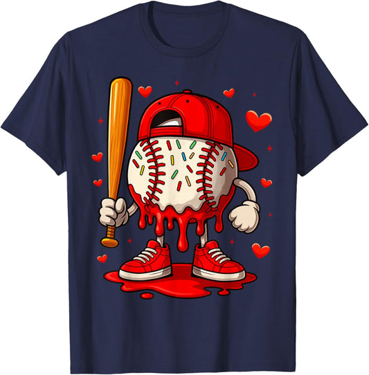 Baseball Drip Ice Cream Apparel Boys Kids Valentines Day T-Shirt - T-Shirt | Navy