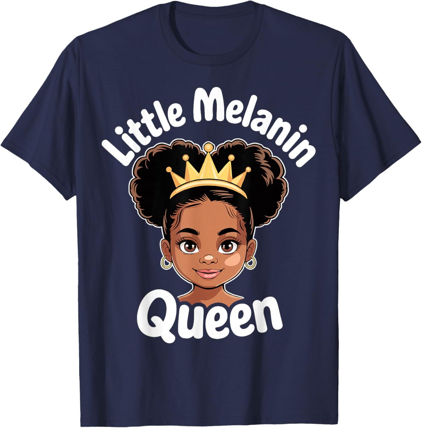 Little Melanin Queen African Girl Black History Month T-Shirt - T-Shirt | Navy