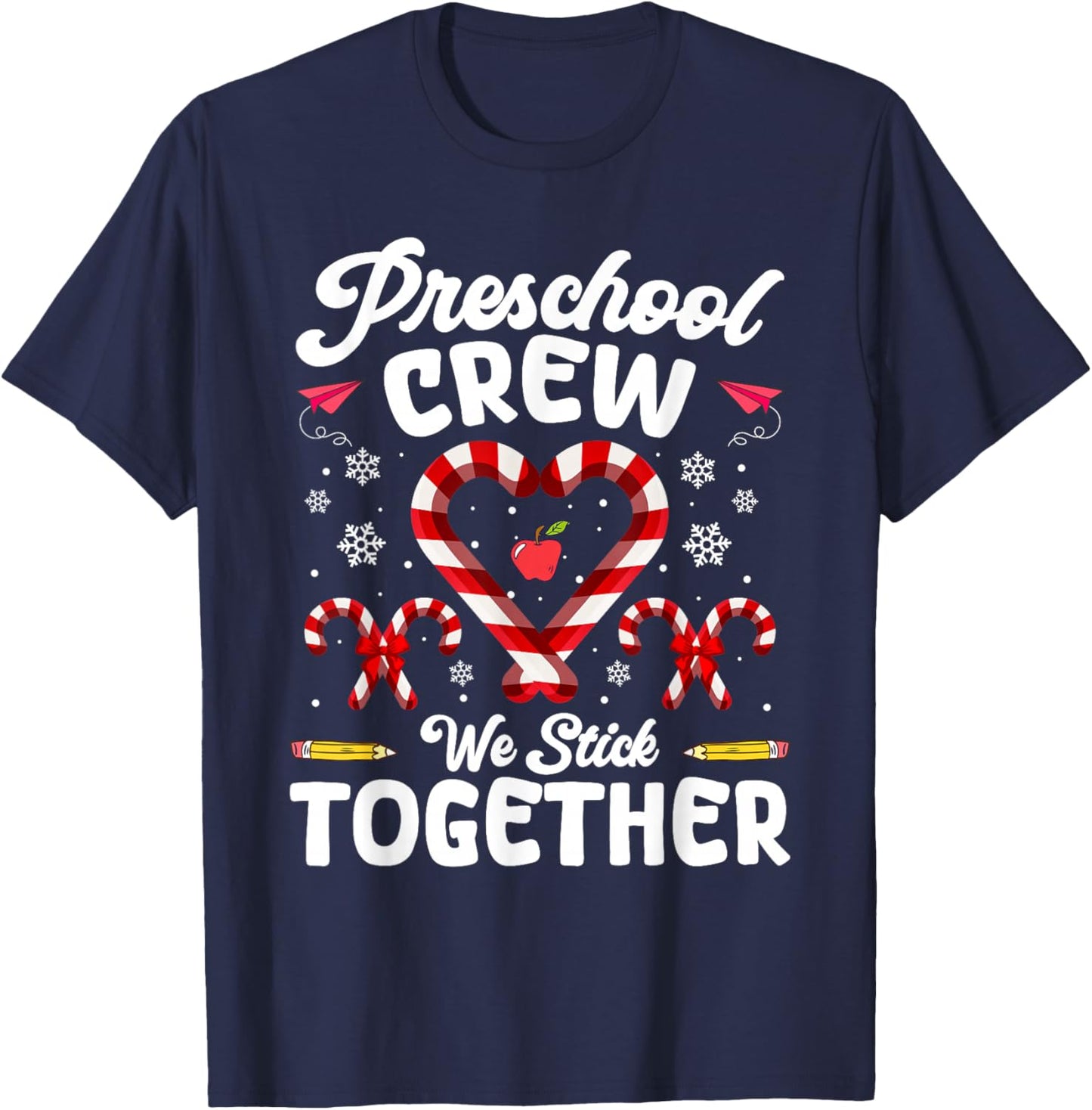 Christmas Preschool Teacher Holiday Family Matching Xmas T-Shirt - T-Shirt | Navy