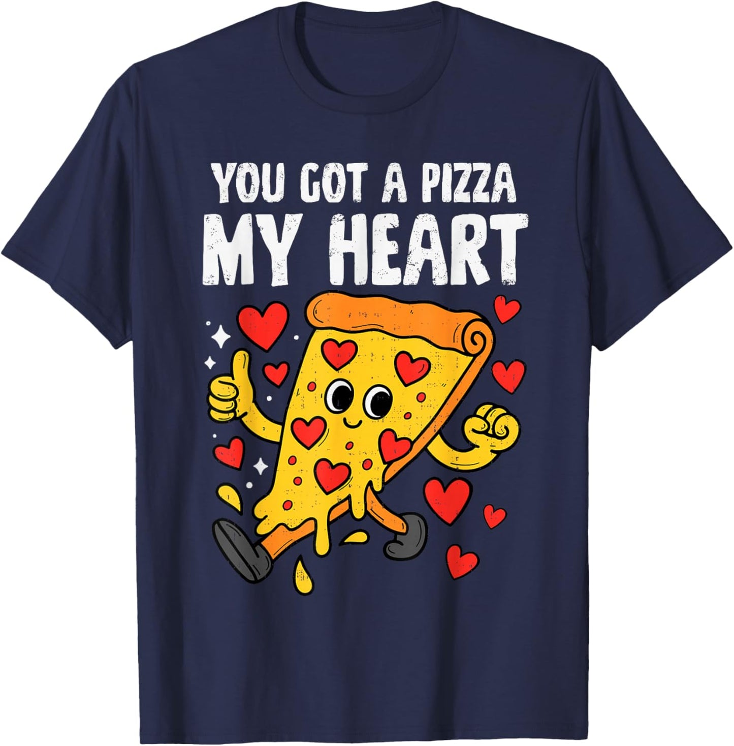Pizza Heart Funny Valentines Day Men Women Girls Boys Kids T-Shirt - T-Shirt | Navy