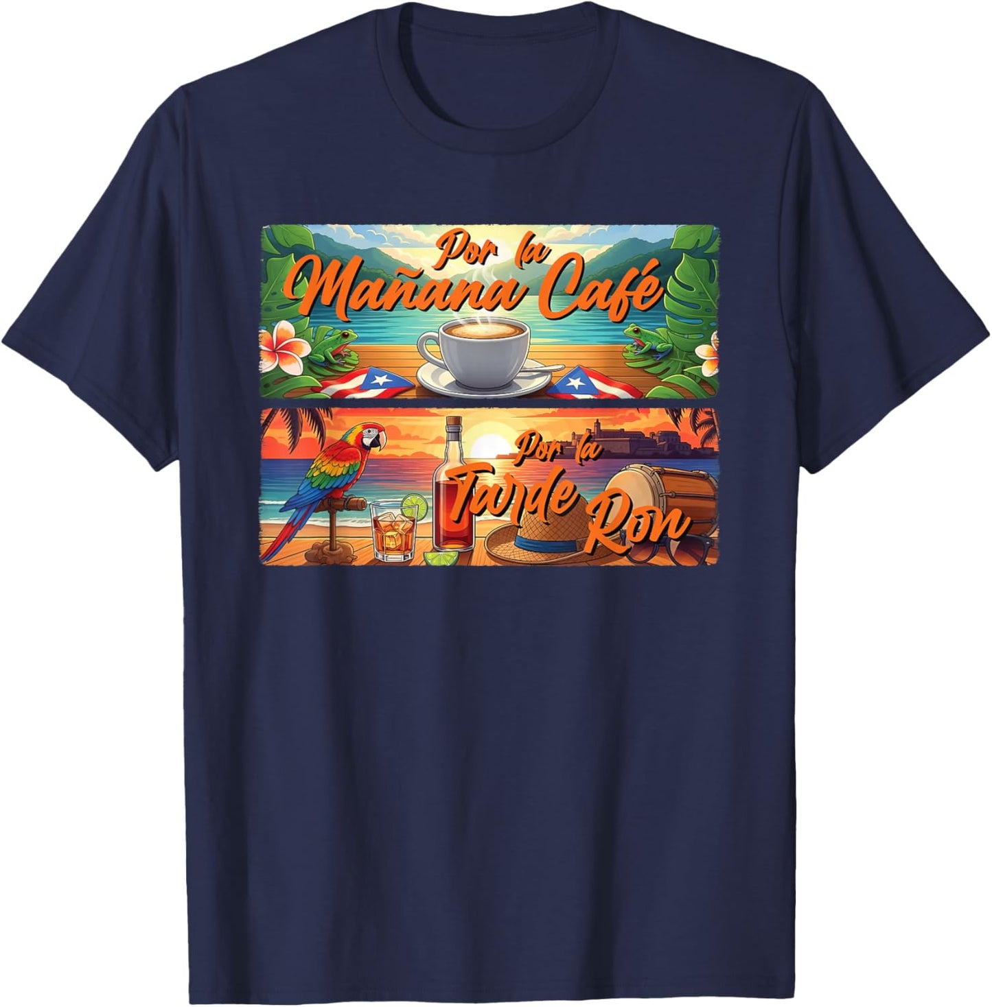Por La Manana Cafe Puerto Rican Coqui Boricua Coffee PR T-Shirt - T-Shirt | Navy