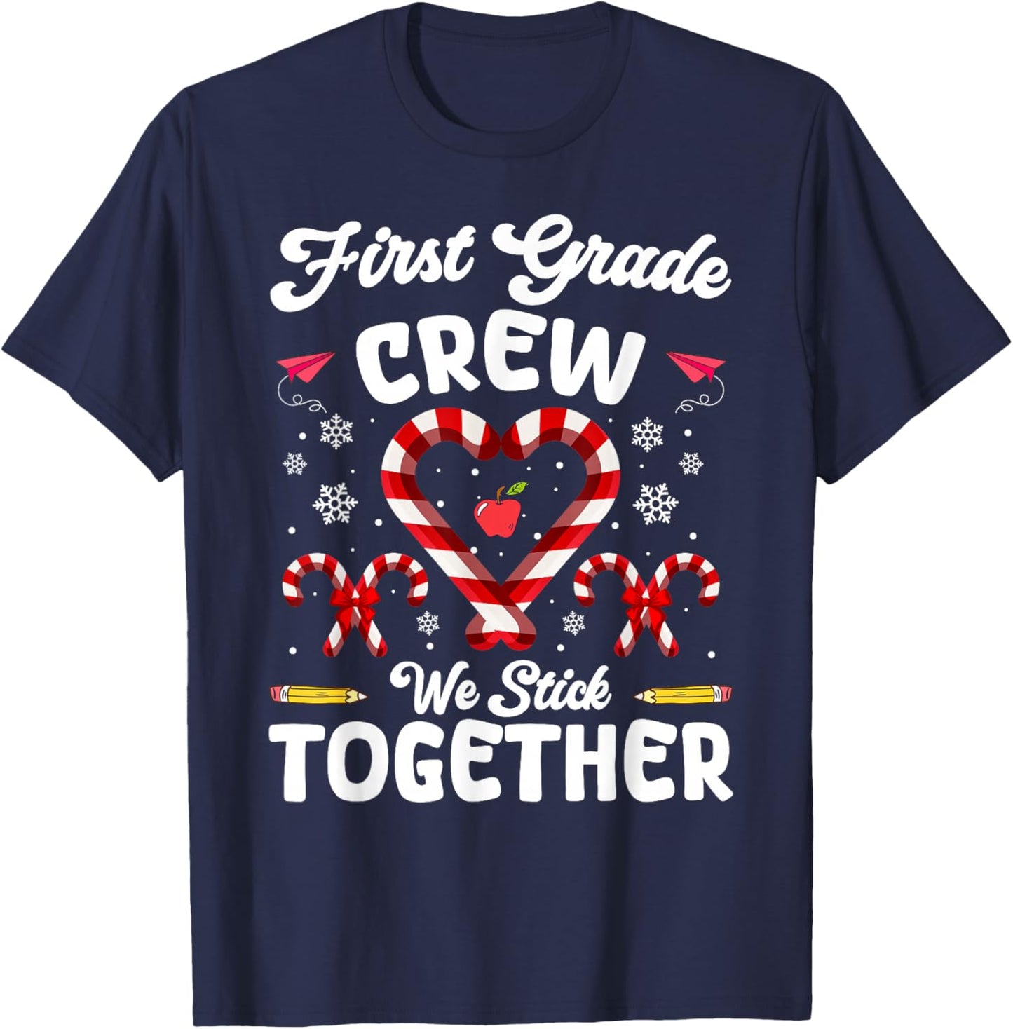 Christmas First Grade Teacher Holiday Family Matching Xmas T-Shirt - T-Shirt | Navy