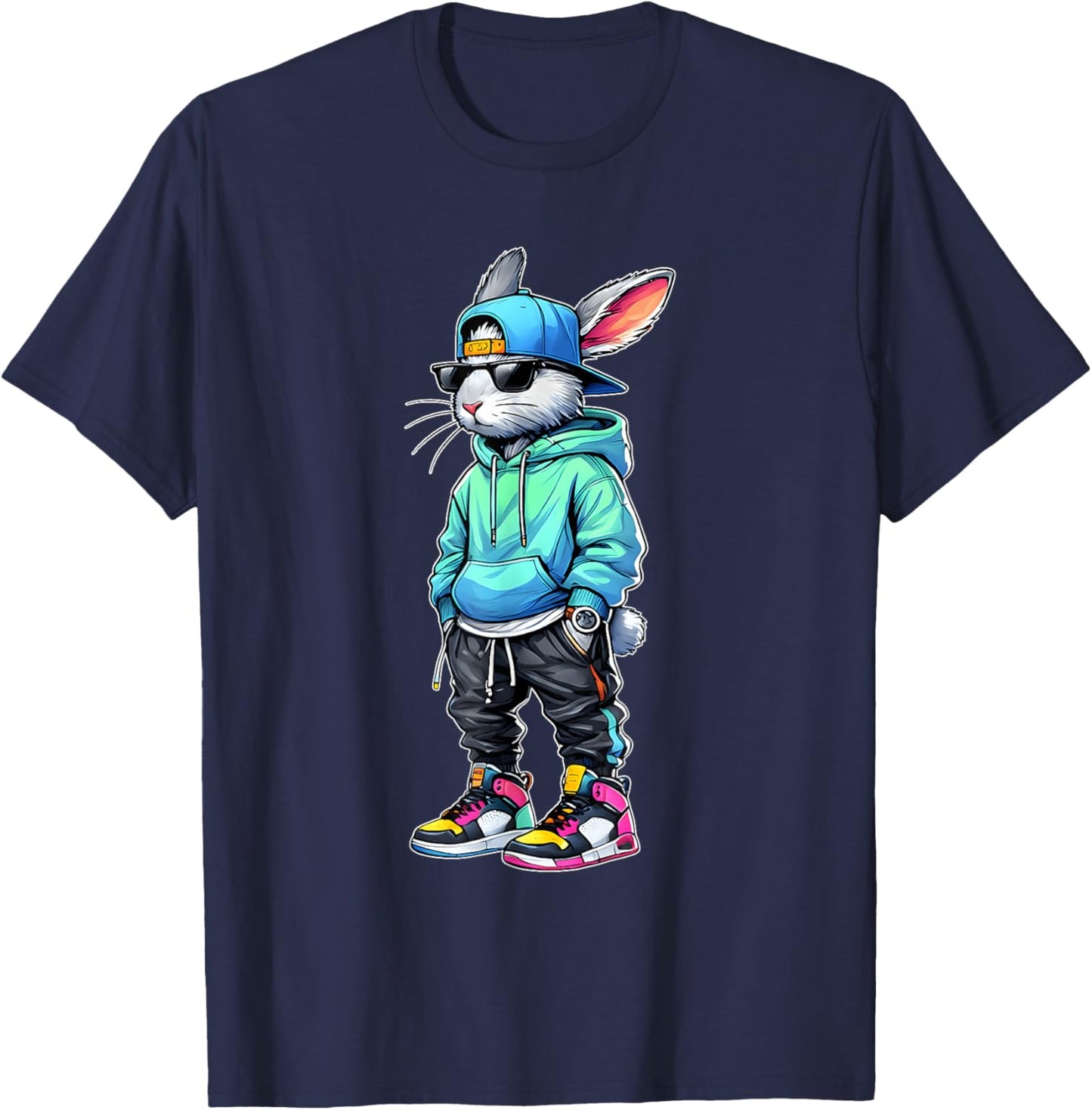 Bunny Face with Sunglasses Easter Day for Boys Men Kids T-Shirt - T-Shirt | Navy