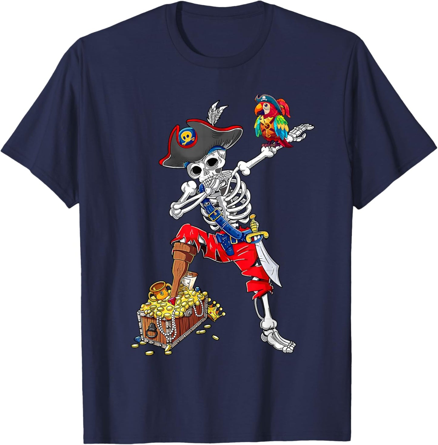 Dabbing Skeleton Pirate T Shirt Halloween Kids Jolly Roger T-Shirt - T-Shirt | Navy