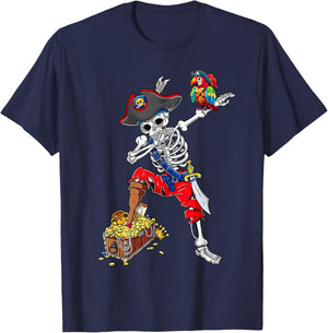 Dabbing Skeleton Pirate T Shirt Halloween Kids Jolly Roger T-Shirt - T-Shirt | Navy