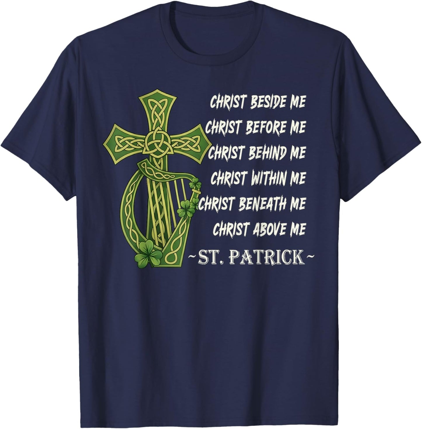 Religious Christian Celtic Cross Harp Christ St Patricks Day T-Shirt - T-Shirt | Navy