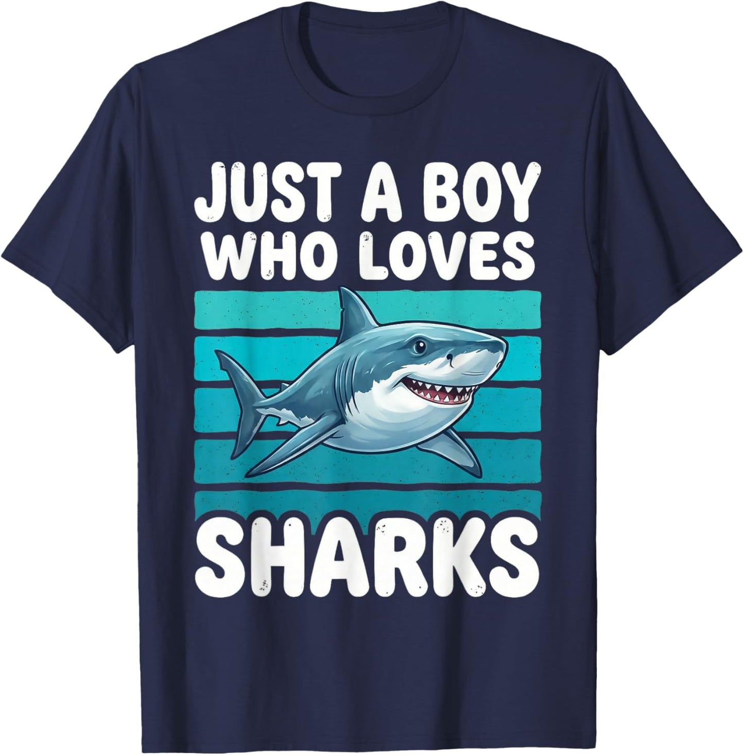 Just a Boy Who Loves Sharks Funny Shark Lover Kids Boys T-Shirt - T-Shirt | Navy