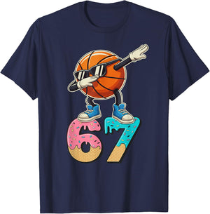 Boys Kids 67 Six Seven Sunglasses Dabbing Basketball Lover T-Shirt - T-Shirt | Navy