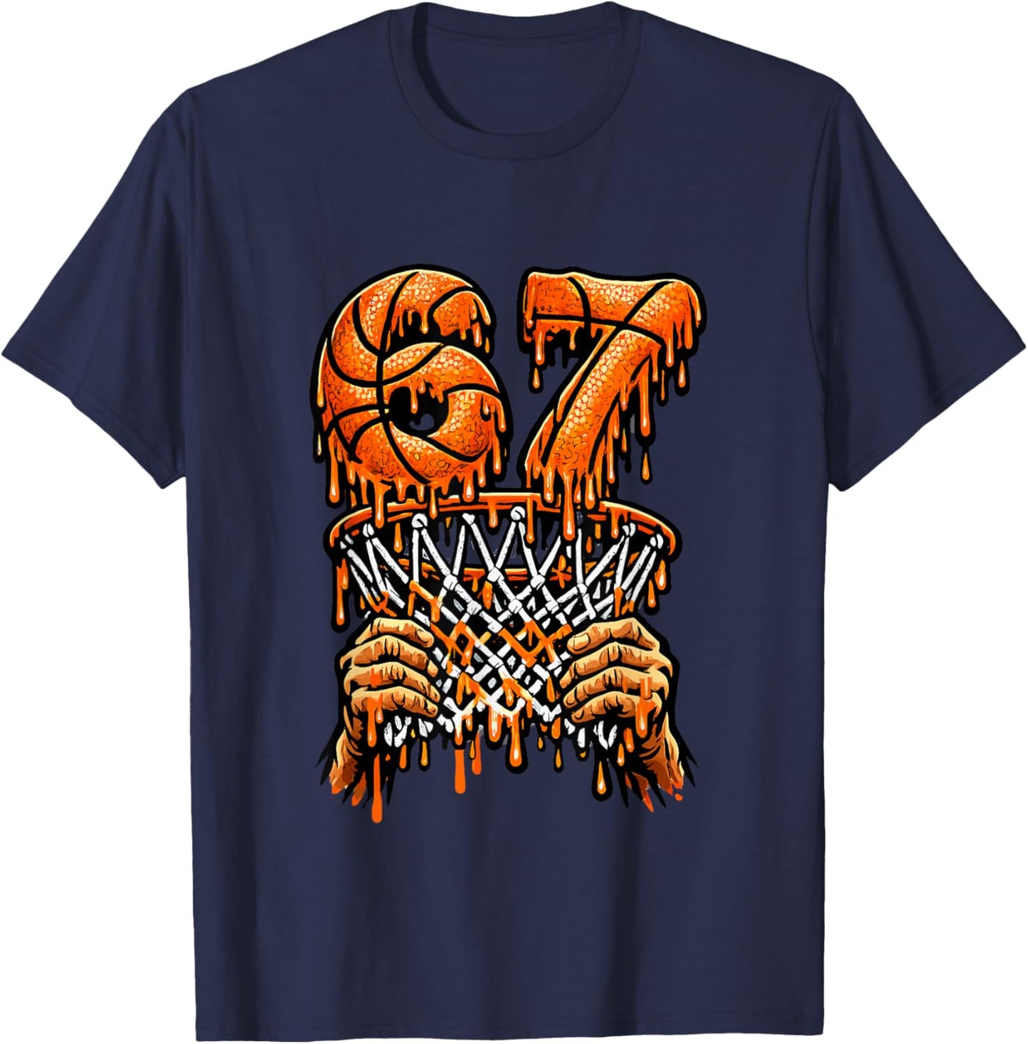 67 Meme Six Seven 6 7 Meme Funny Basketball Drip T-Shirt - T-Shirt | Navy