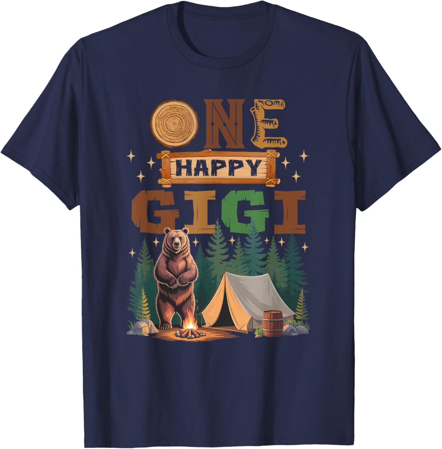 One Happy Gigi Camper 1St Birthday Camping Bear T-Shirt - T-Shirt | Navy