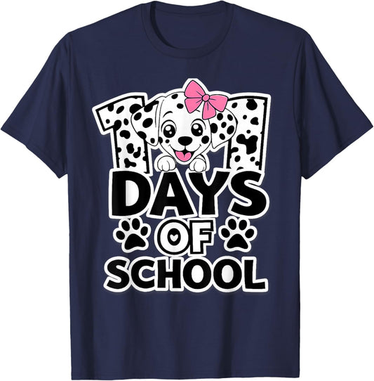 101 Days of School Dog 101 Days Brighter Teacher Girl Boy T-Shirt - T-Shirt | Navy