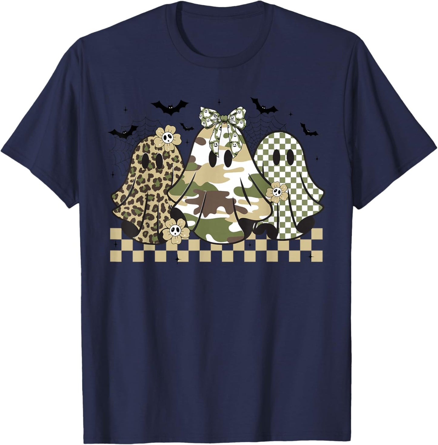 Ghost Coquette Bow Camo & Leopard Print Halloween Women T-Shirt - T-Shirt | Navy