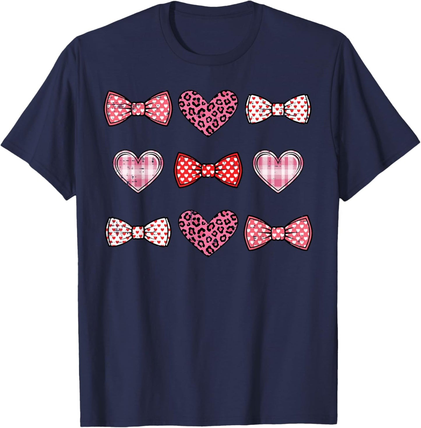 Valentines Day Coquette Bows Hearts Girls Boys Kids Women T-Shirt - T-Shirt | Navy