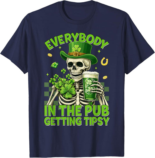 Everybody Irish Skeleton Funny St Patricks Day Men Women T-Shirt - T-Shirt | Navy