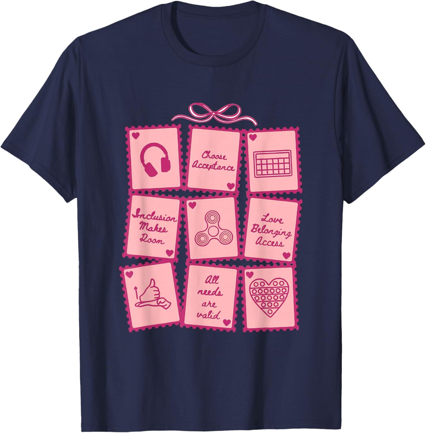 Advocacy Inclusion Valentine Stamp Special Education Teacher T-Shirt - T-Shirt | Navy