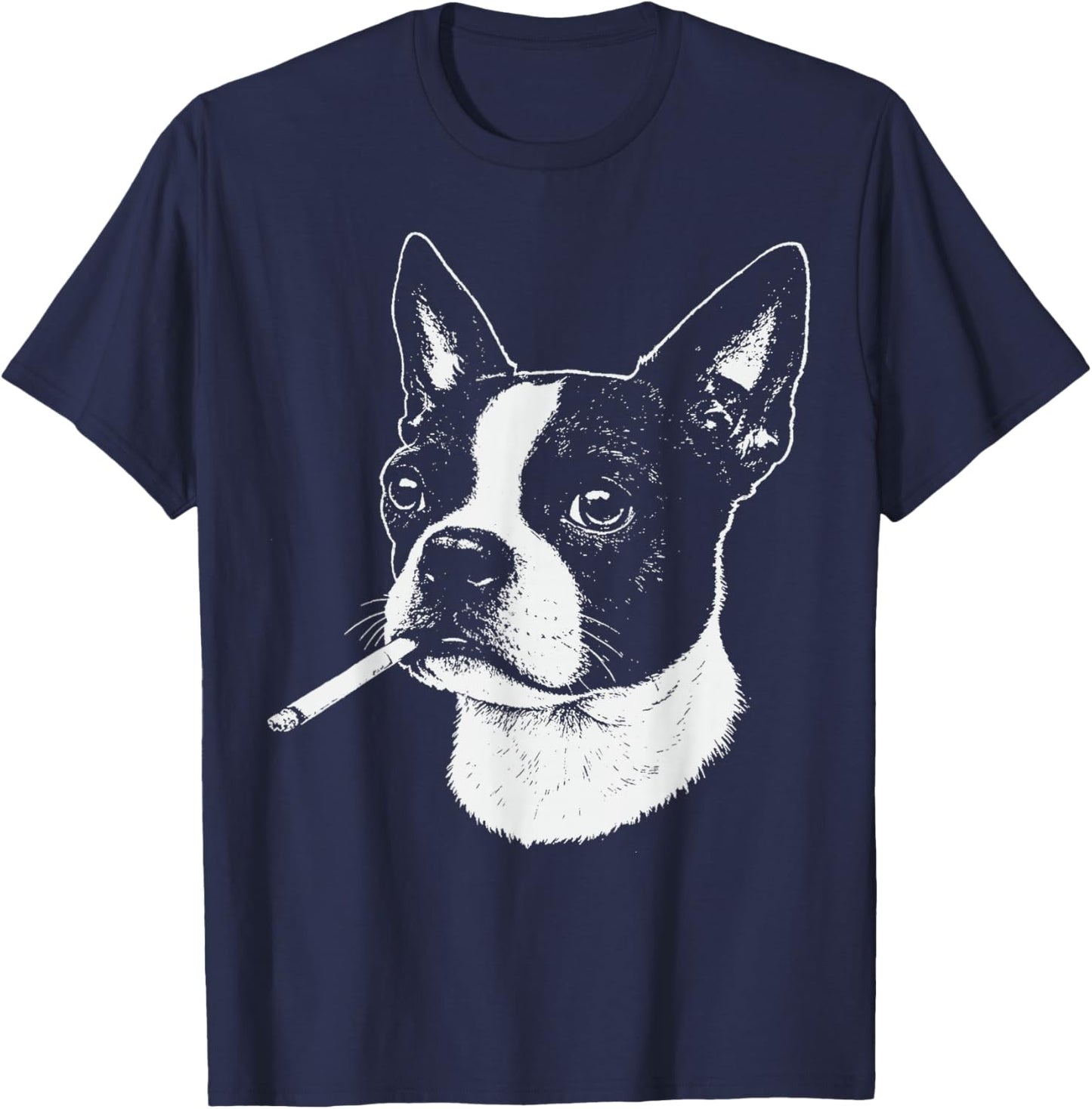 Boston Terrier Meme Funny Dog Smoking Cigarette T-Shirt - T-Shirt | Navy