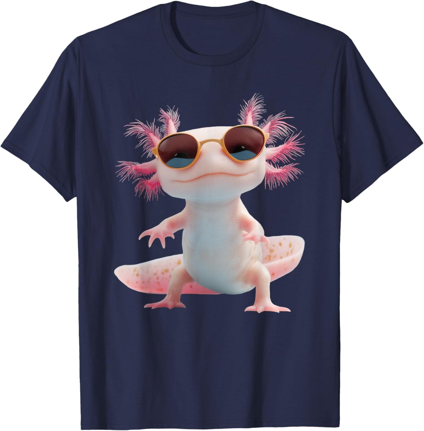 Axolotl Wearing Sunglasses Kawaii Funny Graphic T-Shirt - T-Shirt | Navy