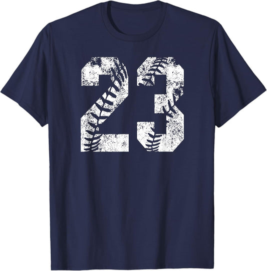 Vintage White Baseball Number 23 Jersey Player Uniform T-Shirt - T-Shirt | Navy