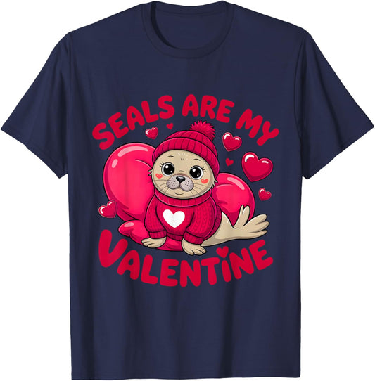 Seals are My Valentine Cute Seal Animal Love Design T-Shirt - T-Shirt | Navy