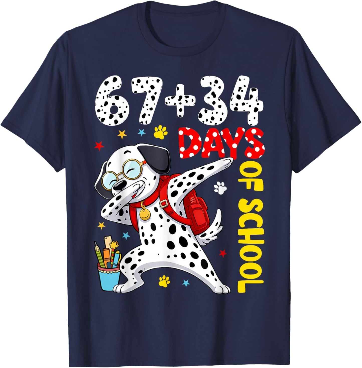 67 34 Days of School Dog Kids Boy Dabbing 100 Days of School T-Shirt - T-Shirt | Navy
