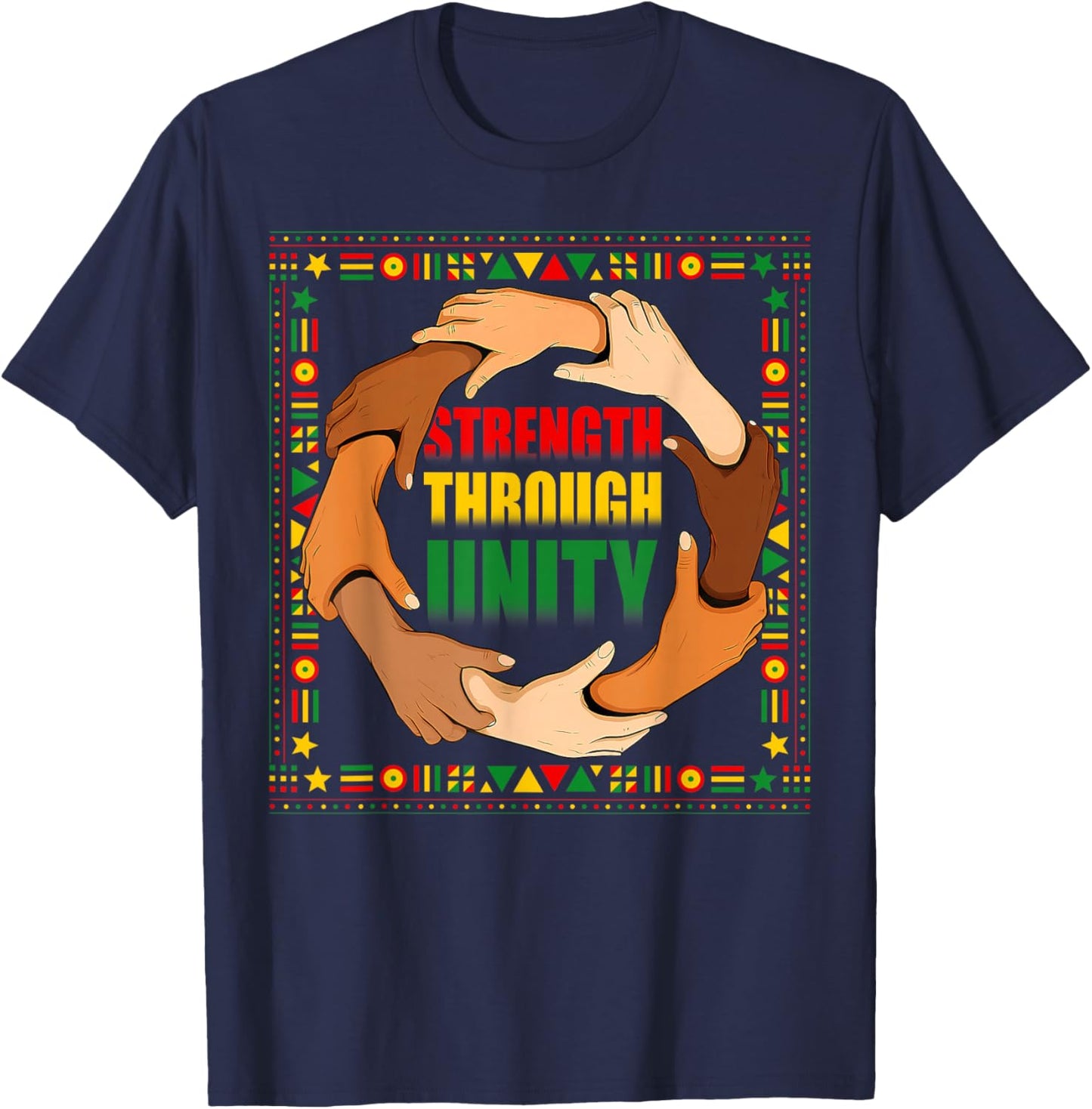 Strength Through Unity Black History Month Hands T-Shirt - T-Shirt | Navy