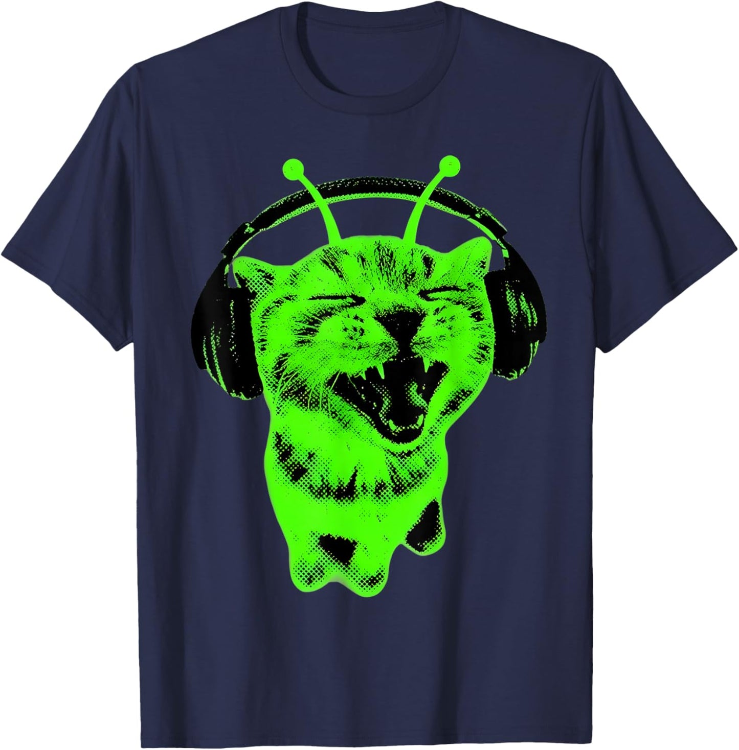 Funny Cat Alien Y2K Cat Meme Retro Silly Vintage Space Kitty T-Shirt - T-Shirt | Navy