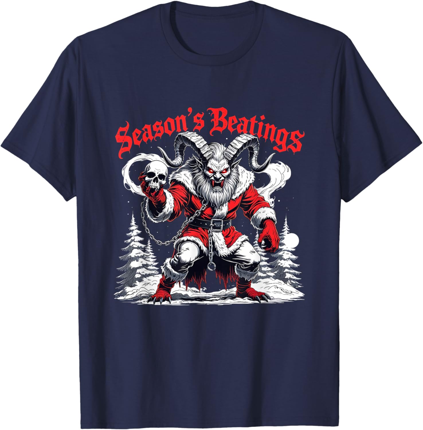 Season’s Beatings Krampus Horror Christmas T-Shirt - T-Shirt | Navy