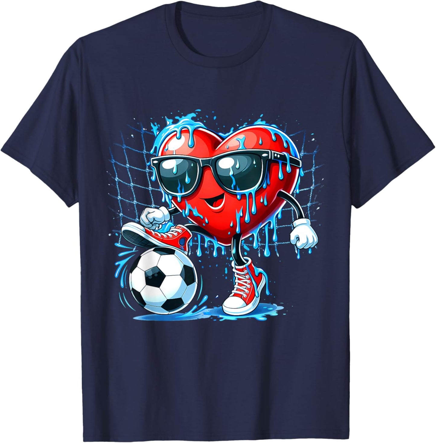 Valentines Day Heart Soccer Ice Cream Drip Men Boy Kids Teen T-Shirt - T-Shirt | Navy