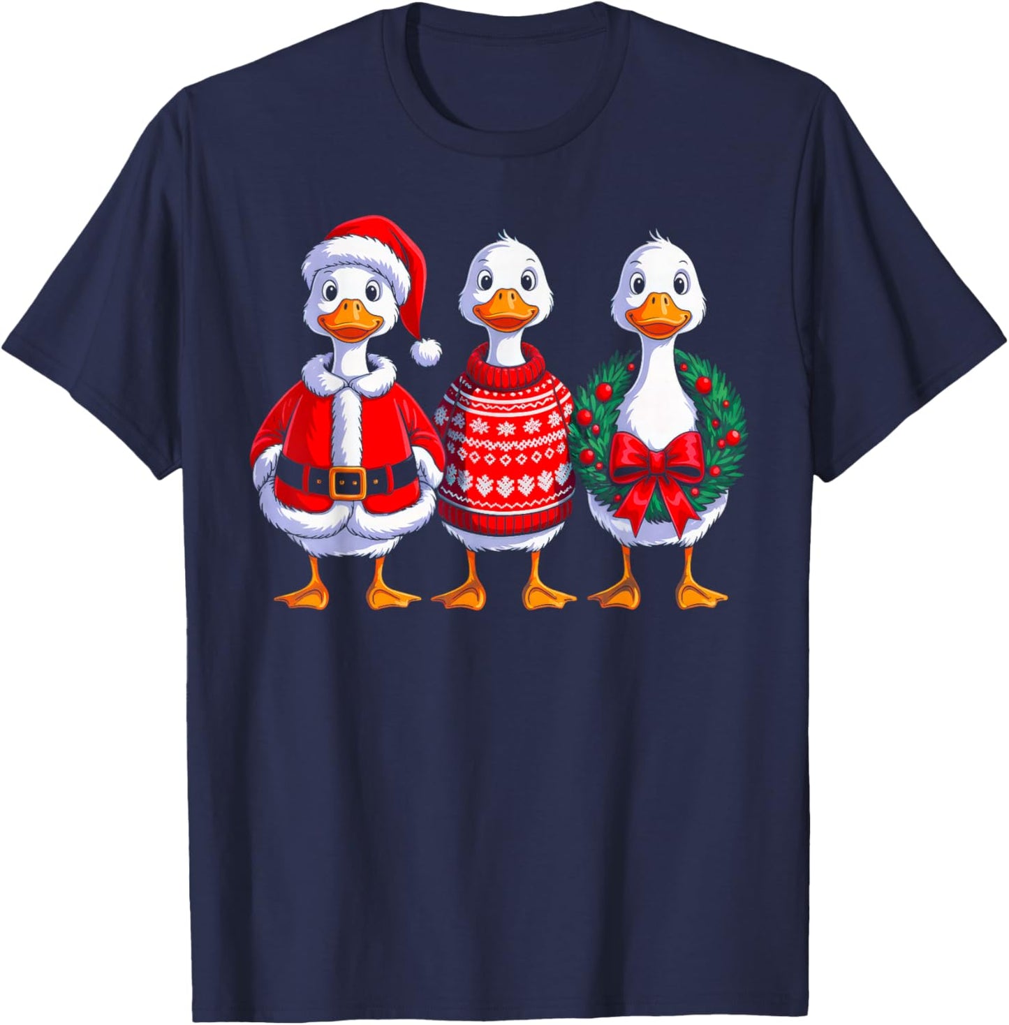Duck Christmas Lights Santa Hat Xmas Pajamas Duck Lovers T-Shirt - T-Shirt | Navy