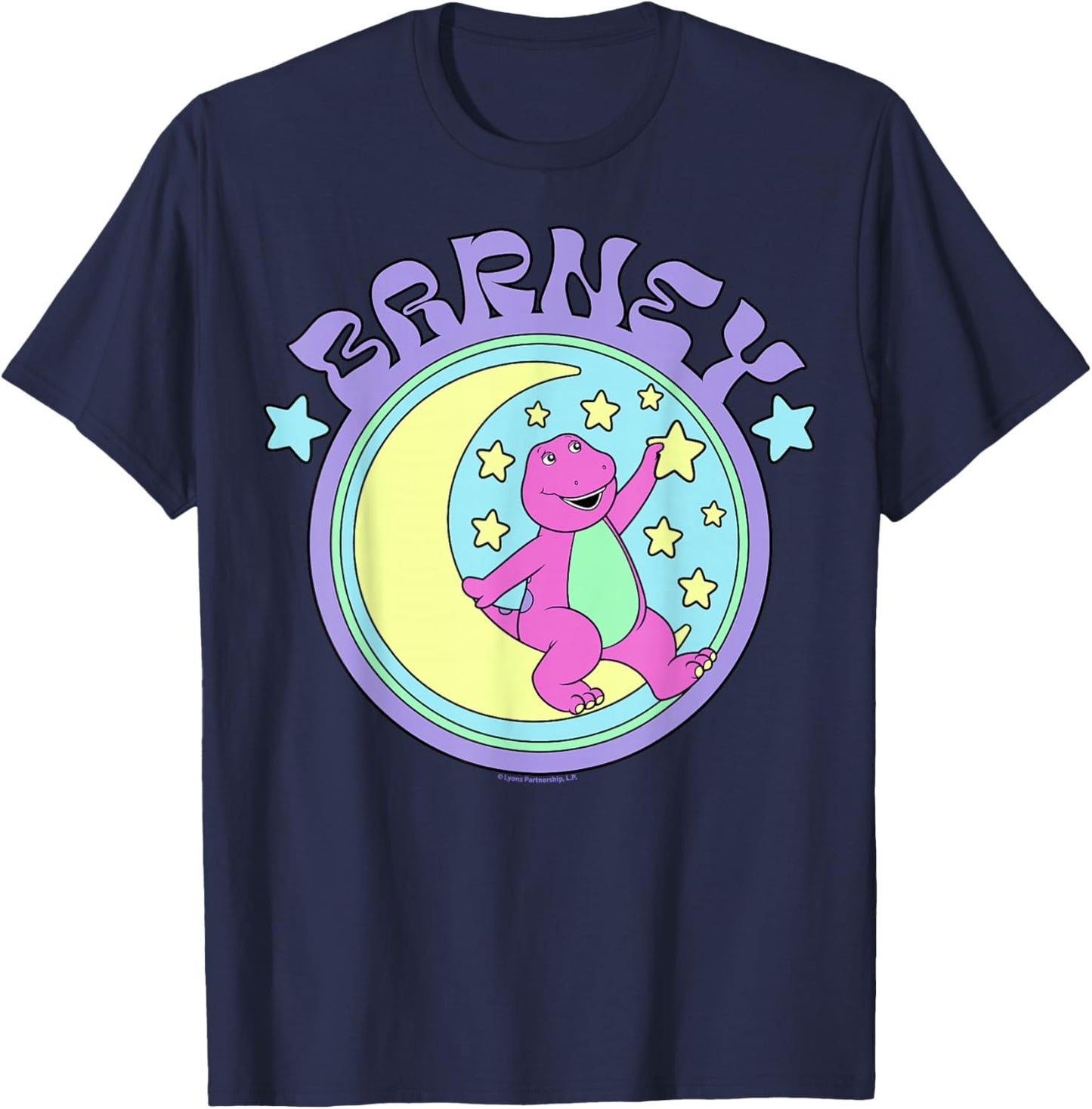 Barney Sitting on Crescent Moon Starry Sky T-Shirt - T-Shirt | Navy