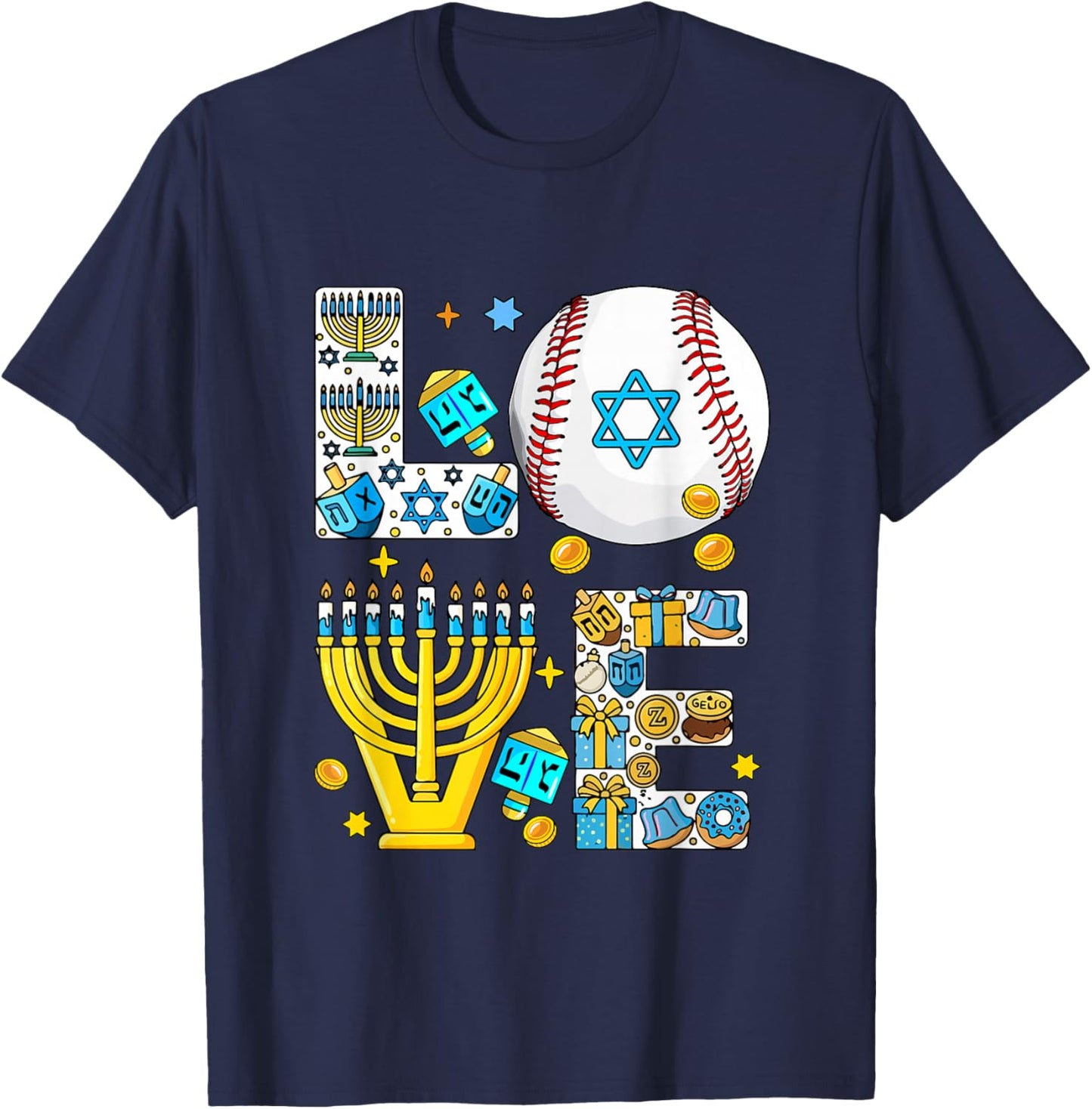 Love Hanukkah Menorah Costume Baseball Lover Player Team T-Shirt - T-Shirt | Navy