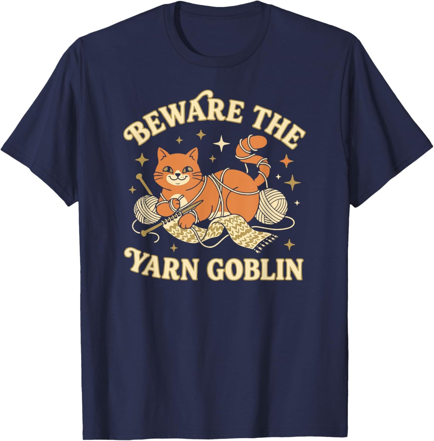 Beware The Yarn Goblin Funny Crocheting Cat T-Shirt - T-Shirt | Navy