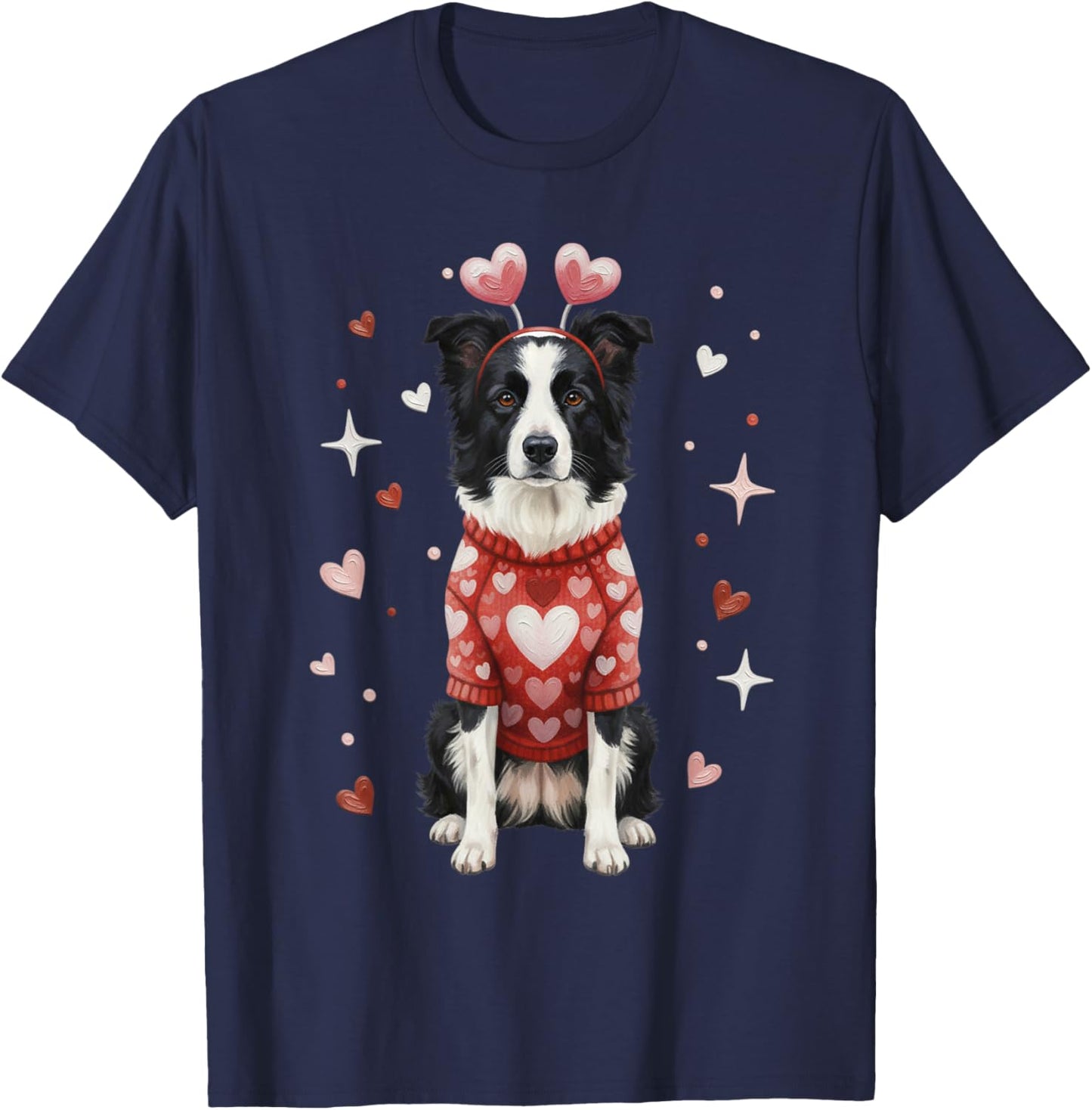 Cute Border Collie Valentine Heart Valentines Day T-Shirt - T-Shirt | Navy