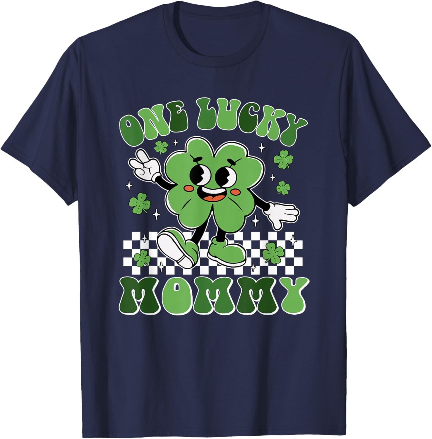St Patricks Day Family Matching Groovy One Lucky Mommy T-Shirt - T-Shirt | Navy
