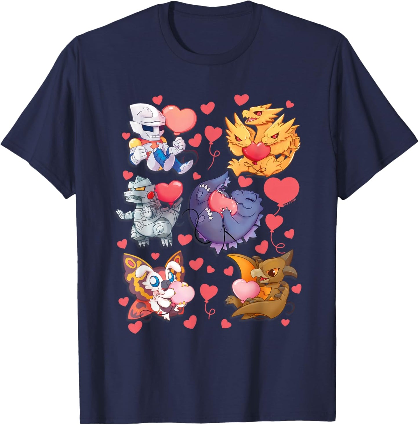 Godzilla Heart Character Collage Valentine's Day Love Kaiju T-Shirt - T-Shirt | Navy