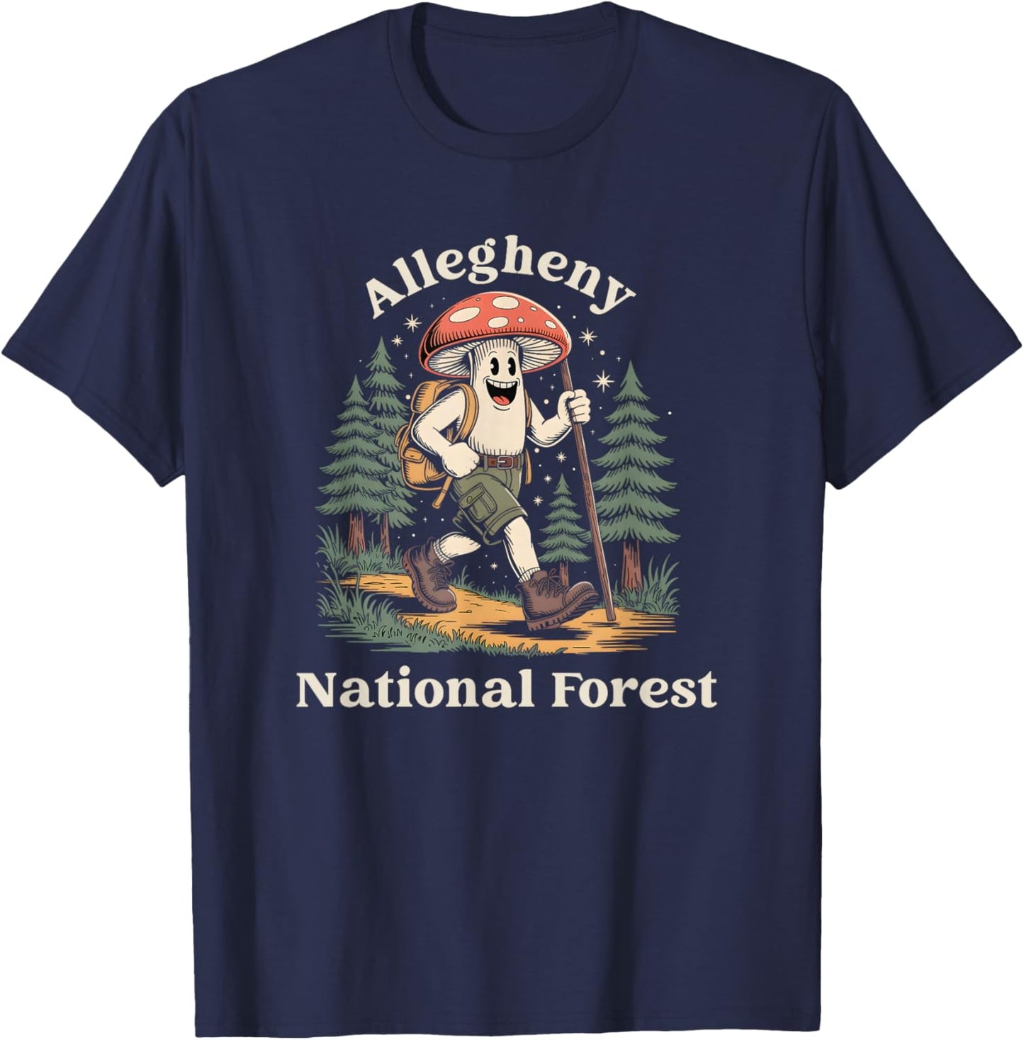Allegheny National Forest Pennsylvania Hiking Mushroom T-Shirt - T-Shirt | Navy