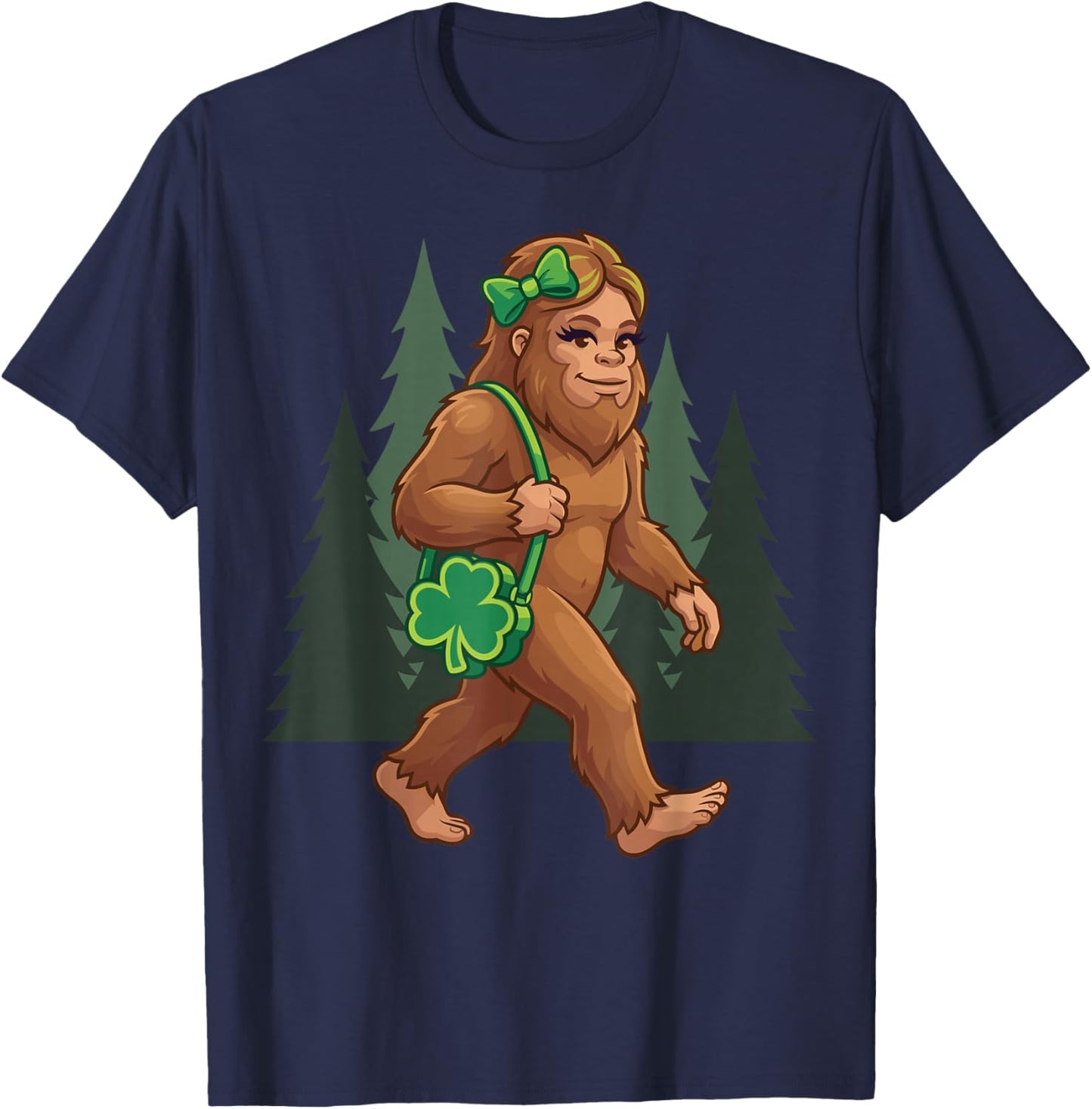 St Patricks Day Girl Bigfoot Sasquatch Shamrock Funny T-Shirt - T-Shirt | Navy