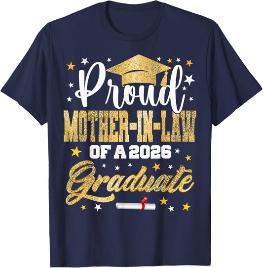 Proud Mother-in-Law of 2026 Graduate Awesome Family College T-Shirt - T-Shirt | Navy