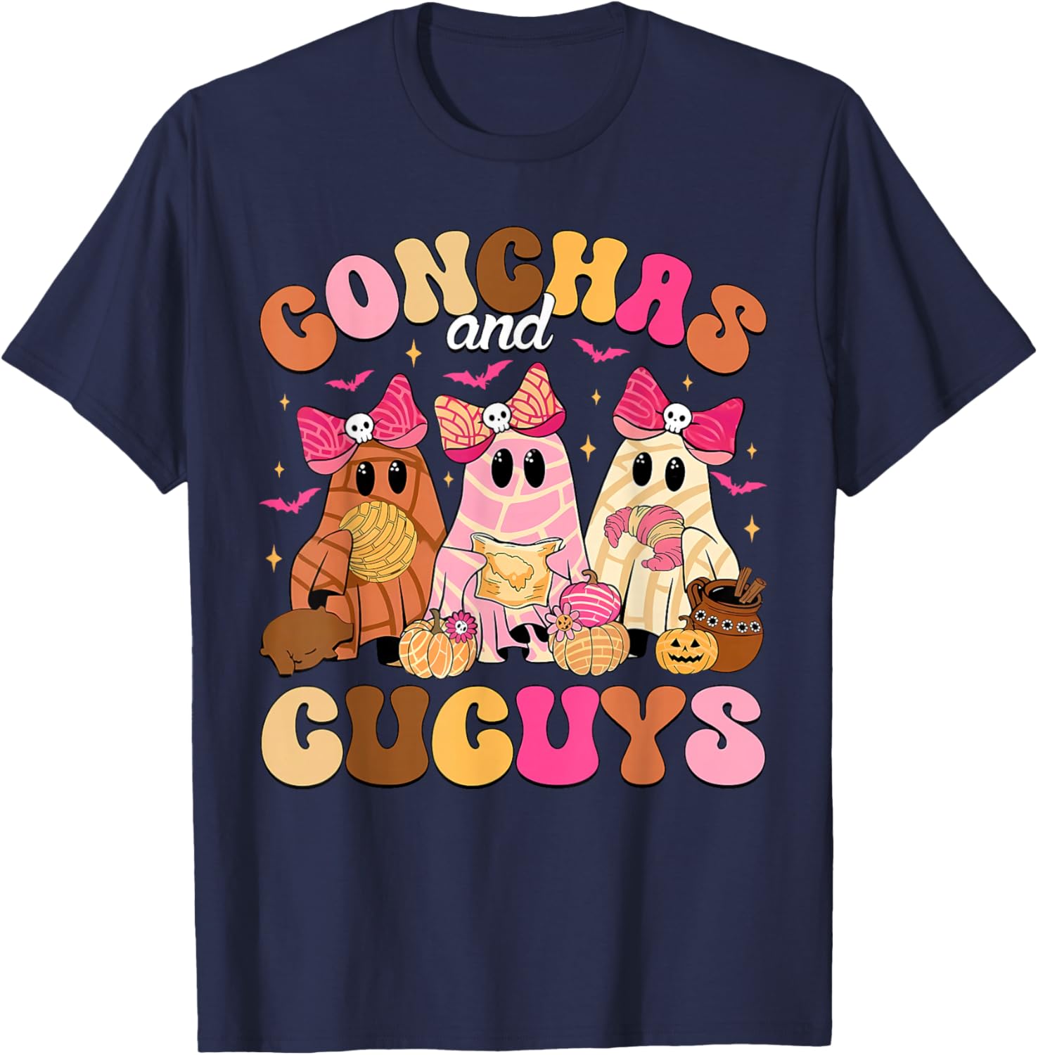 Cute Conchas and Cucuys Ghost Funny Mexican Halloween Ghost T-Shirt - T-Shirt | Navy