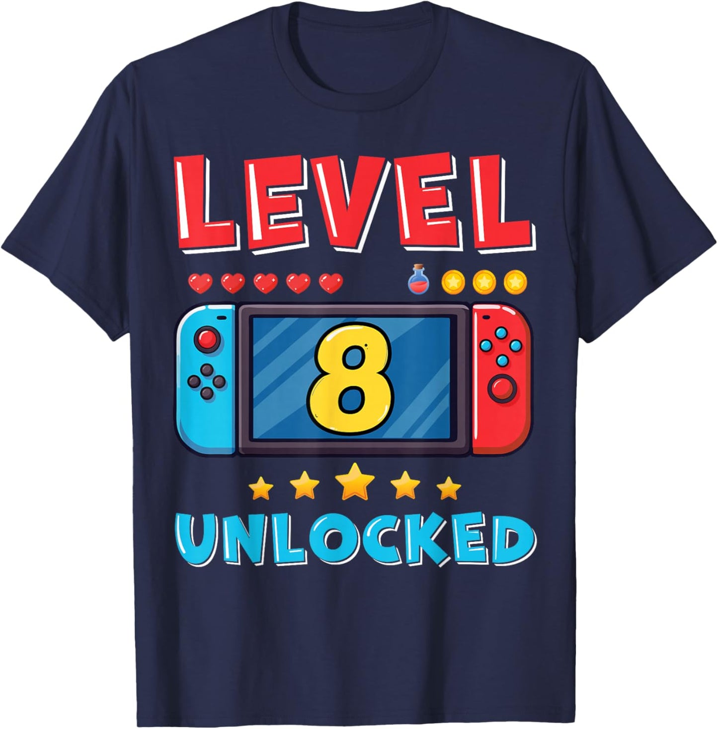 8 Year Old Bday Decorations Son Gamer Boy 8yr 8th Birthday T-Shirt - T-Shirt | Navy