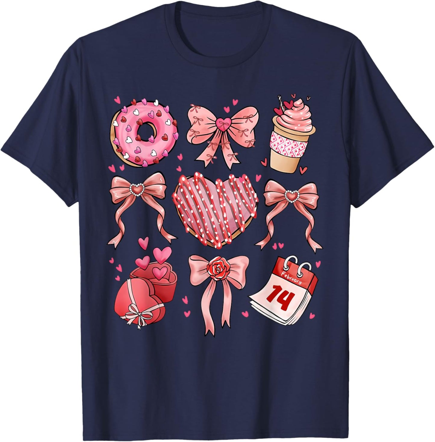 Coquette Bow Leopard Hearts Valentine Women Girl Girly T-Shirt - T-Shirt | Navy