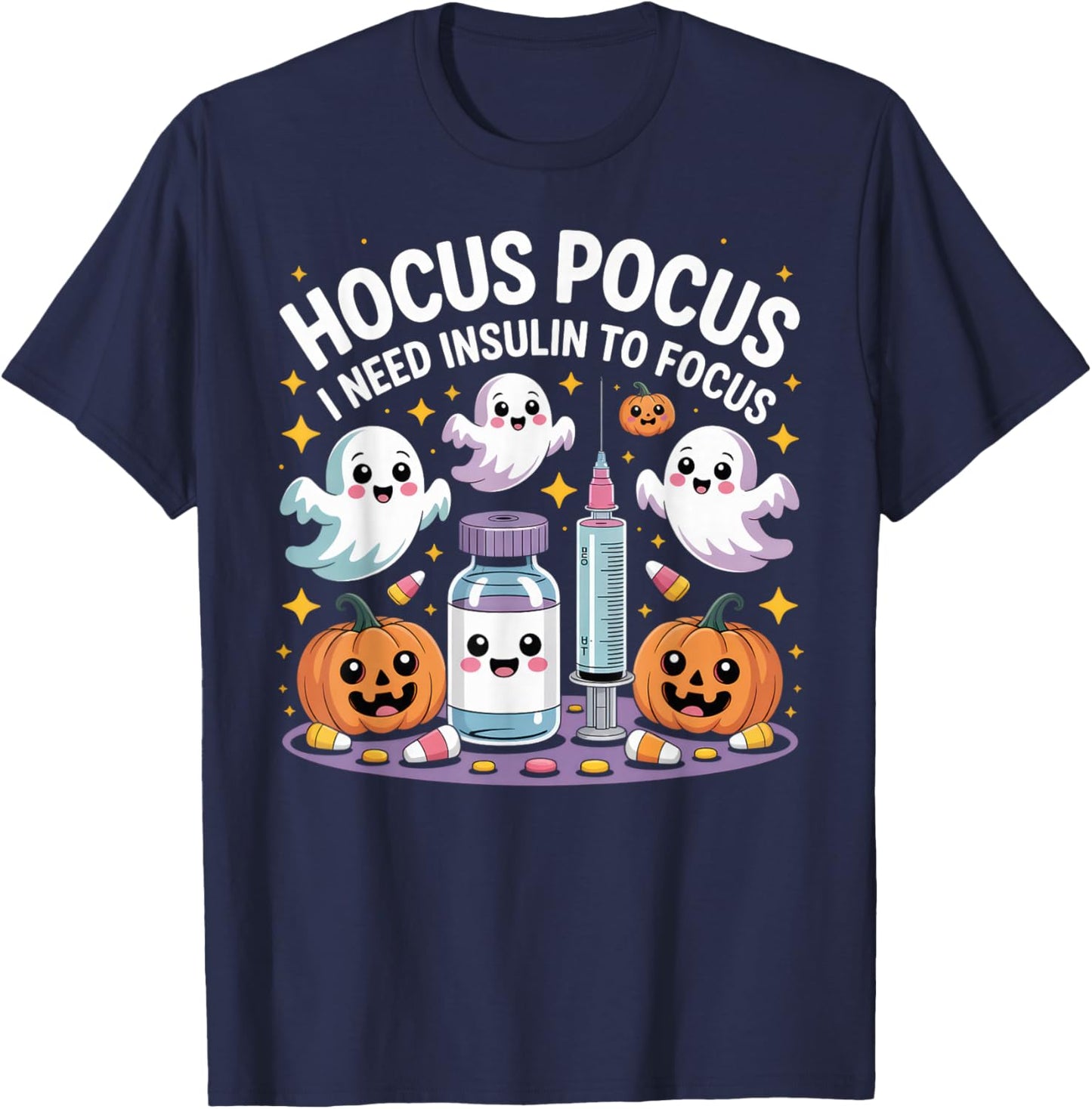 Hocus Pocus I Need Insulin to Focus Funny Halloween Diabetic T-Shirt - T-Shirt | Navy