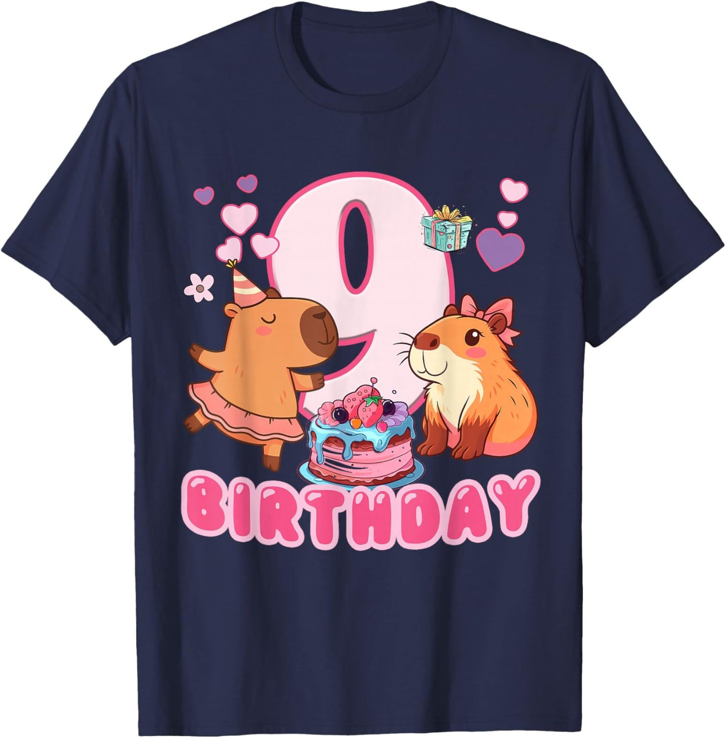 I'm 9 Year Old Capy Birthday to Me 9th Birthday Capybara T-Shirt - T-Shirt | Navy