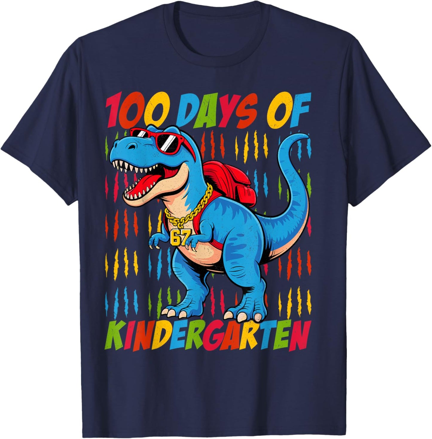 100 Days of Kindergarten Trex Dinosaur Kids Boys School T-Shirt - T-Shirt | Navy