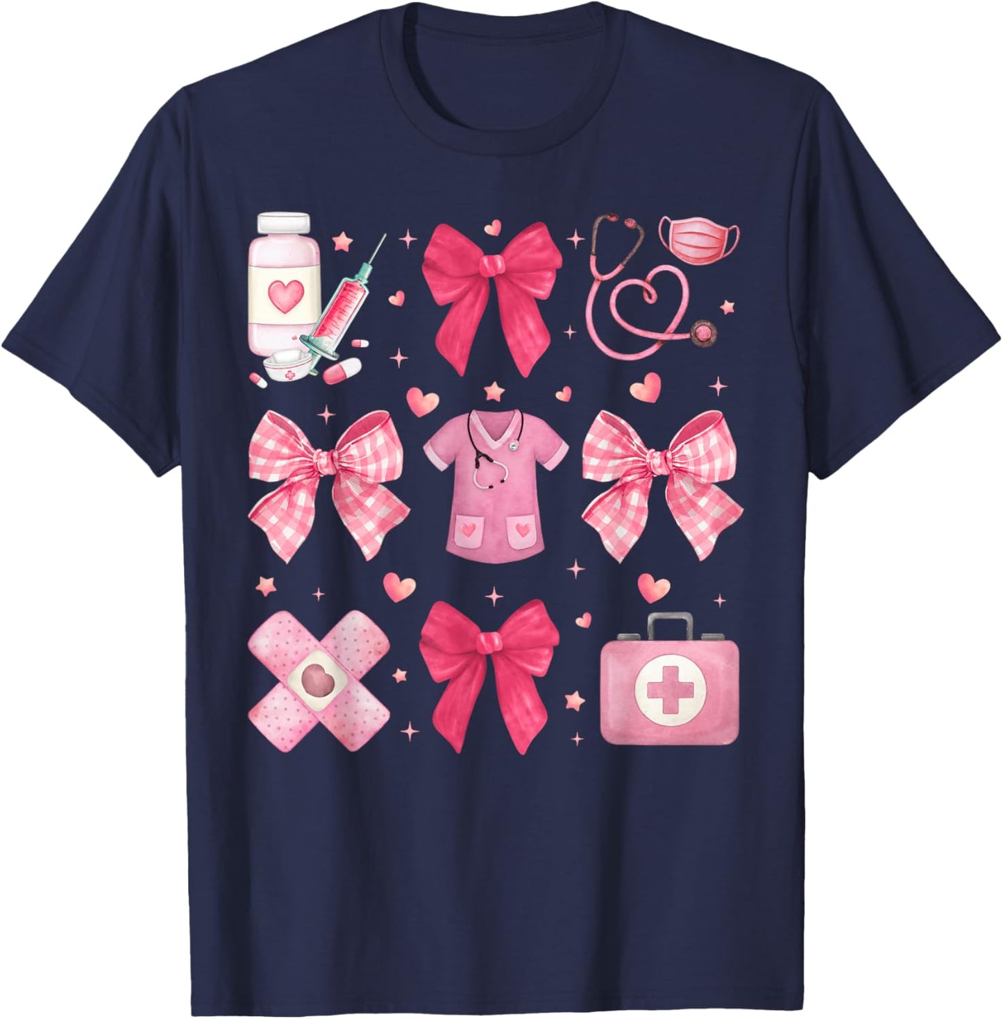 Nurse Valentines Coquette Bow Valentine Nursing RN PCT CNA T-Shirt - T-Shirt | Navy