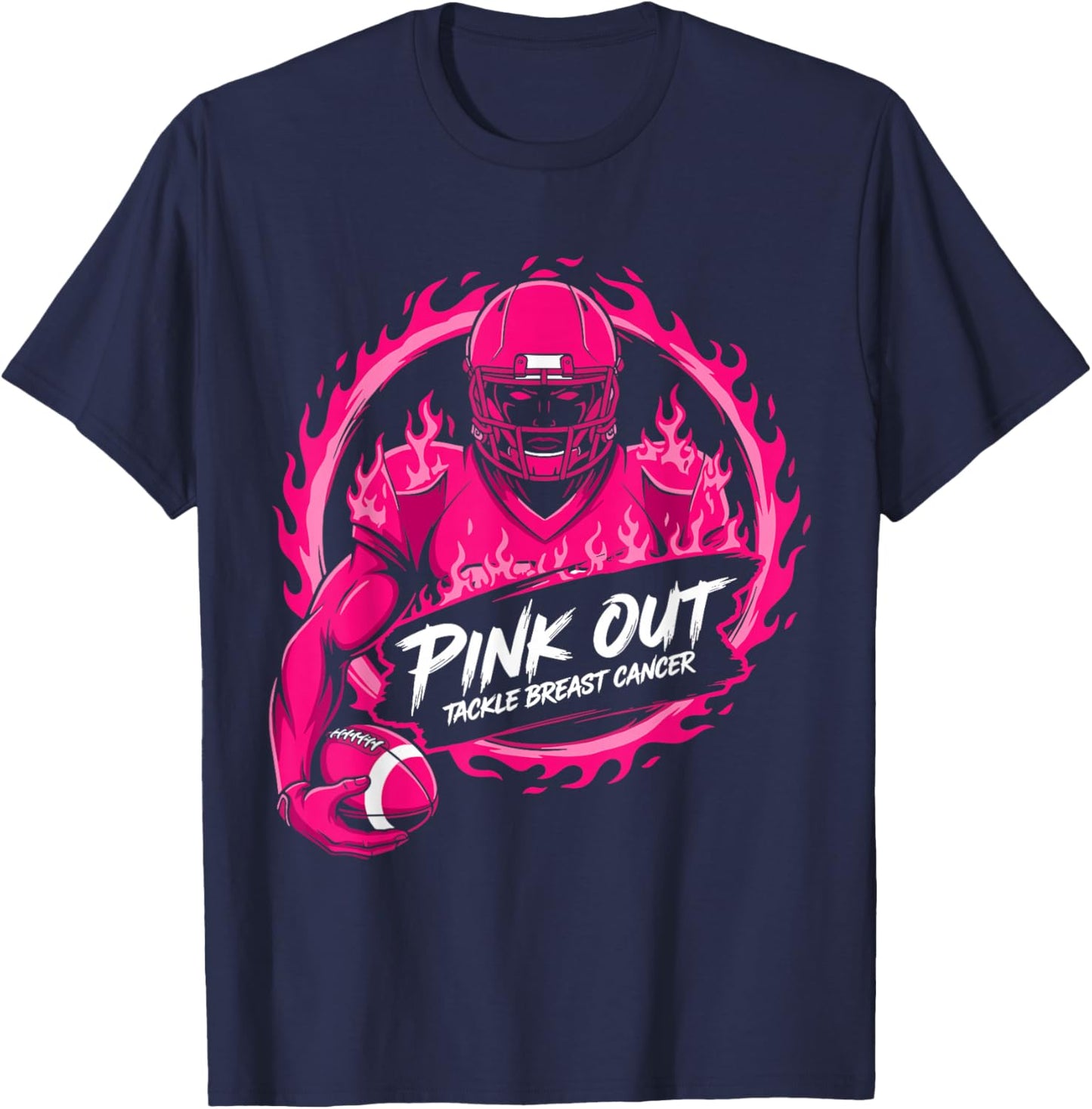 Tackle Football Breast Cancer Awareness Pink Out Boys Kids T-Shirt - T-Shirt | Navy
