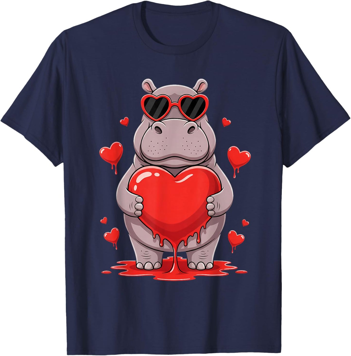 Valentines Day Cute Valentine Hippo Lover T-Shirt - T-Shirt | Navy
