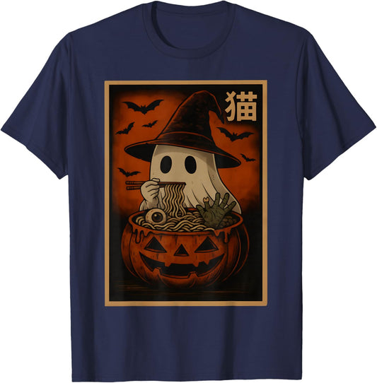 Retro Ghost Ramen Noodles Japanese Kawaii Anime Halloween T-Shirt - T-Shirt | Navy