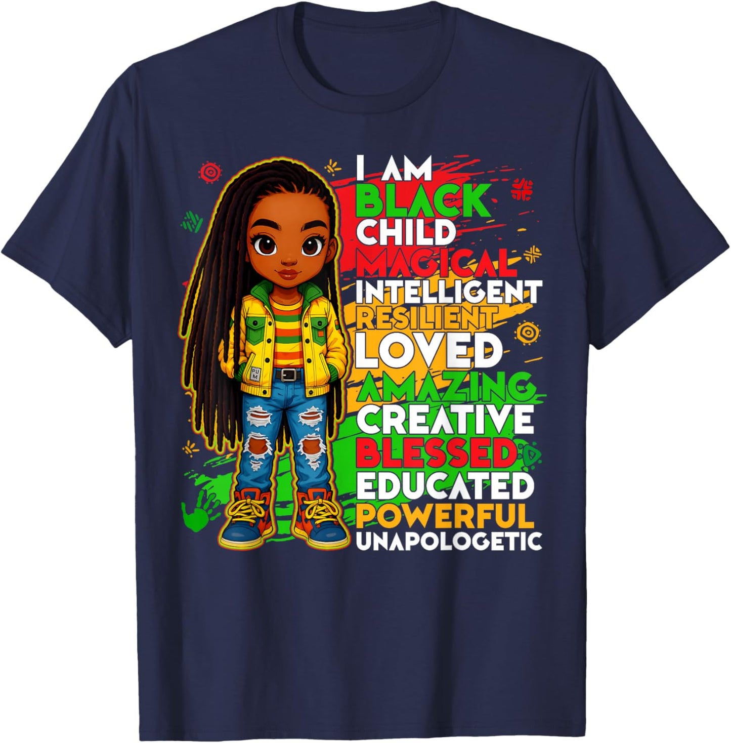 Black History I Am Black Child African American Kids Girls T-Shirt - T-Shirt | Navy